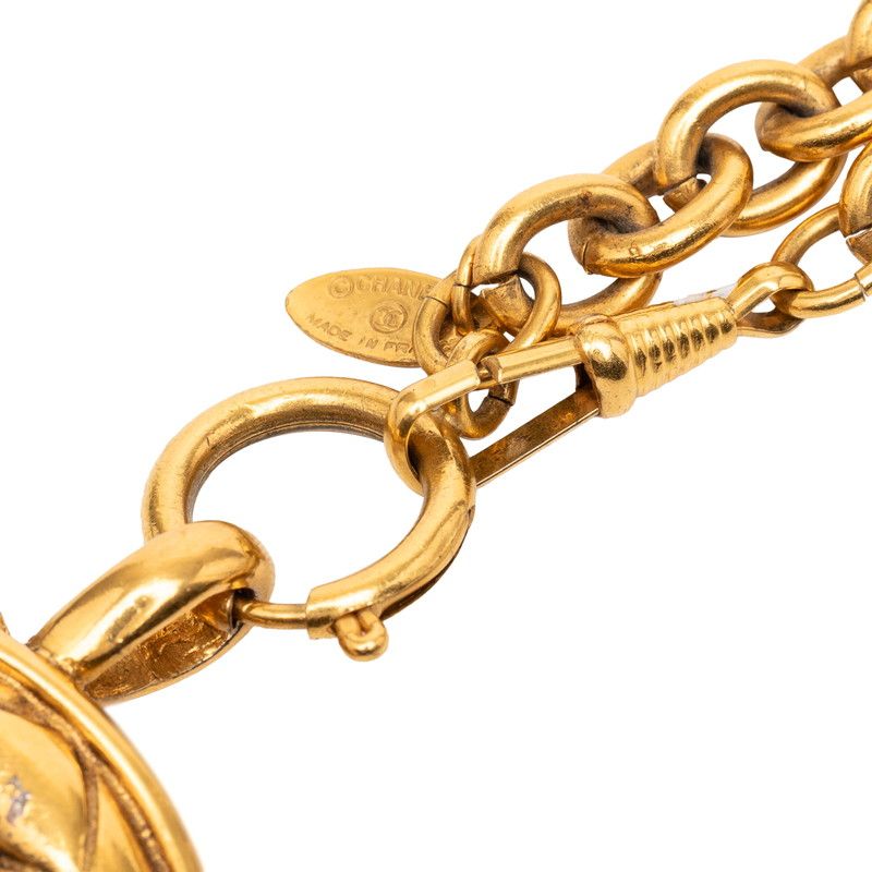 Chanel CC Logo Quilted Chain Pendant Necklace Gold Plated