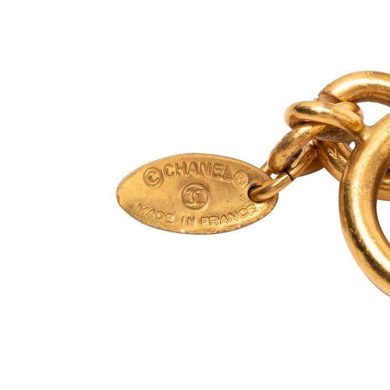 Chanel CC Logo Quilted Chain Pendant Necklace Gold Plated