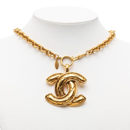 Chanel CC Logo Quilted Chain Pendant Necklace Gold Plated