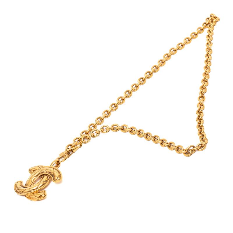 Chanel CC Logo Quilted Chain Pendant Necklace Gold Plated