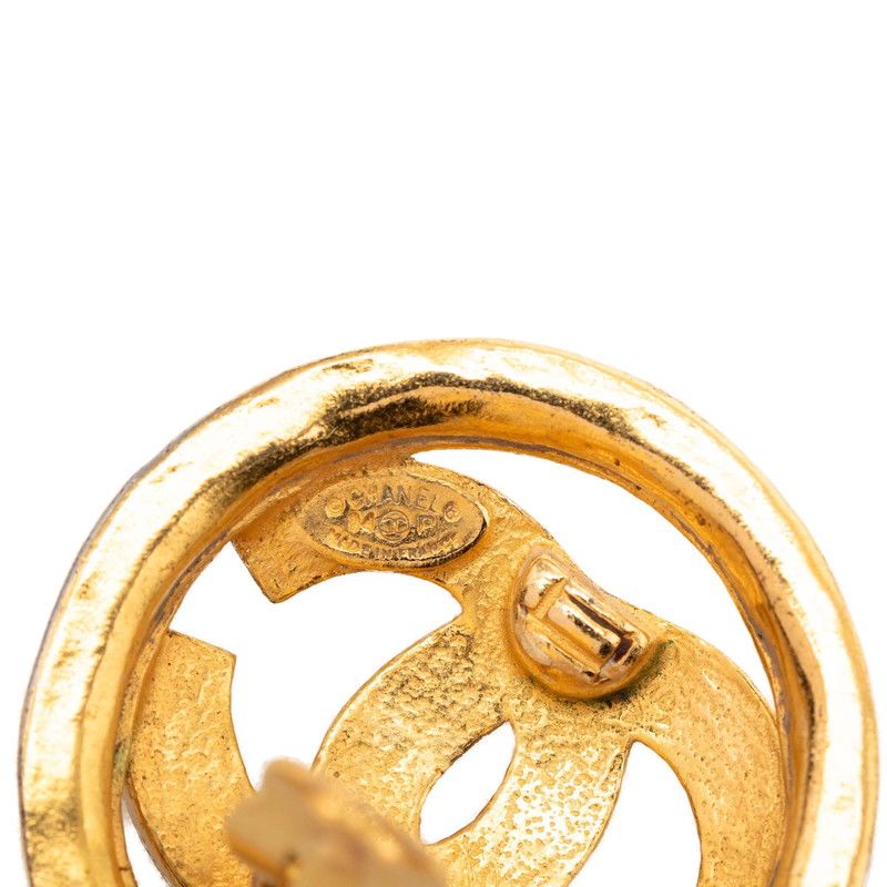Chanel CC Logo Round Earrings Vintage Gold Plated