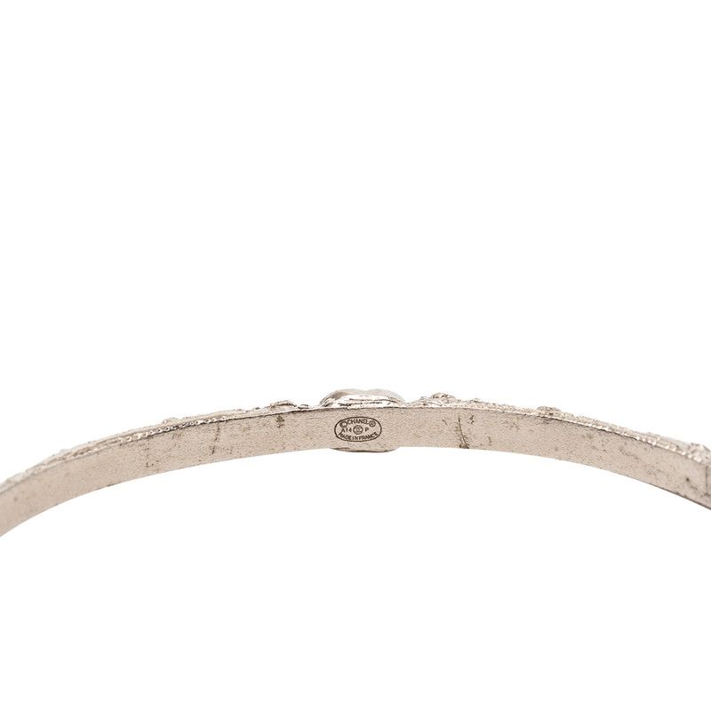 Chanel CC Logo Bangle Silver Metal Line Stone Bracelet