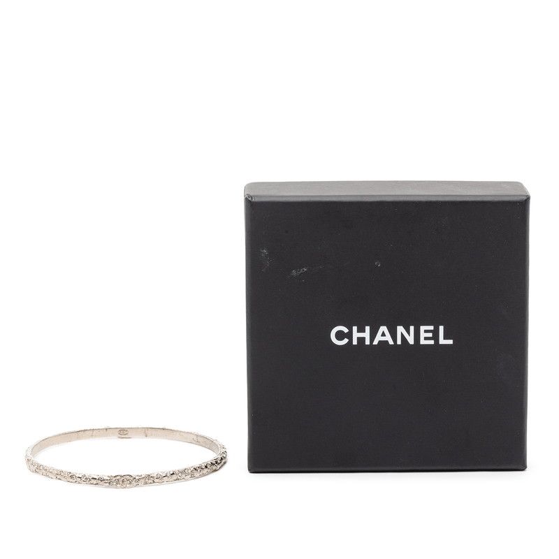 Chanel CC Logo Bangle Silver Metal Line Stone Bracelet