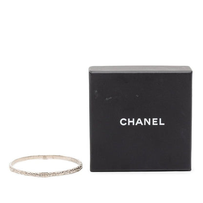 Chanel CC Logo Bangle Silver Metal Line Stone Bracelet
