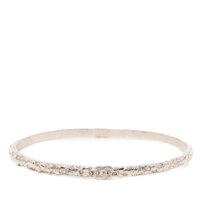 Chanel CC Logo Bangle Silver Metal Line Stone Bracelet