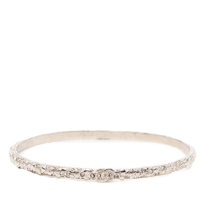 Chanel CC Logo Bangle Silver Metal Line Stone Bracelet