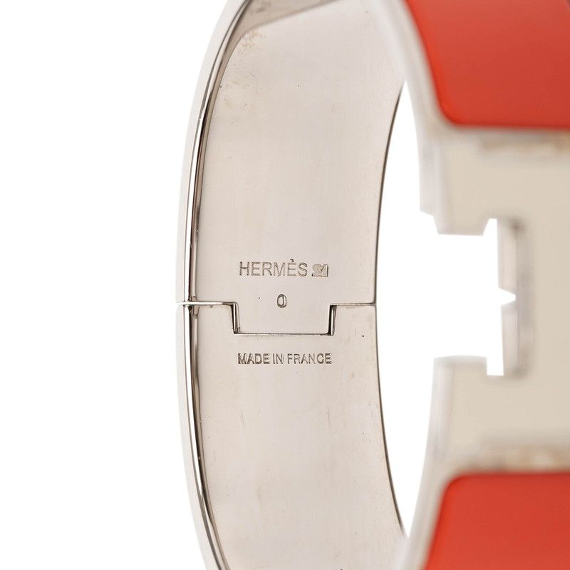 Hermes Clic Clac PM Logo Bangle Orange White Silver Metal Bracelet