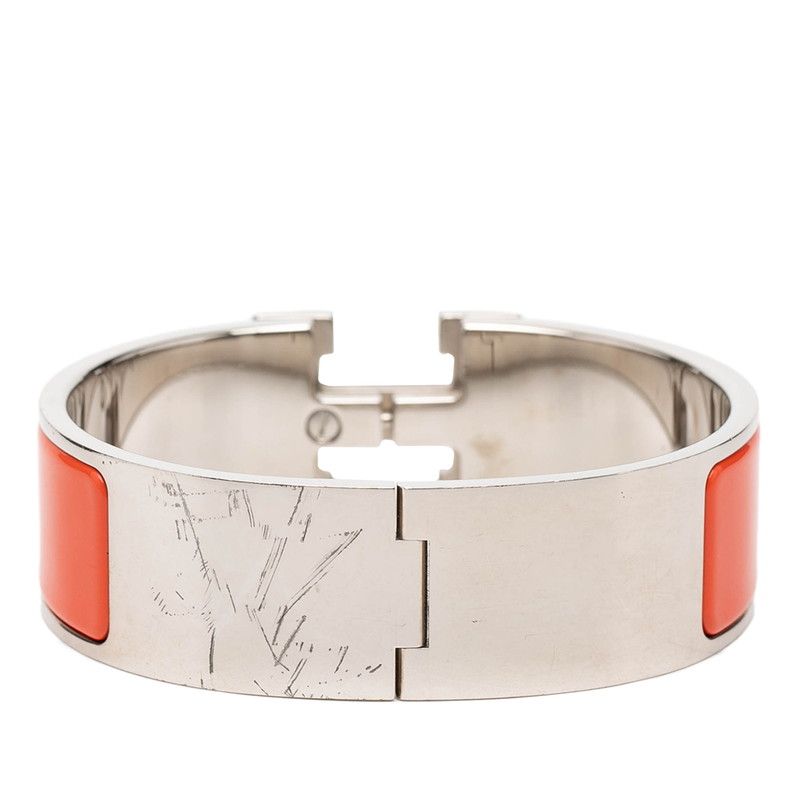 Hermes Clic Clac PM Logo Bangle Orange White Silver Metal Bracelet