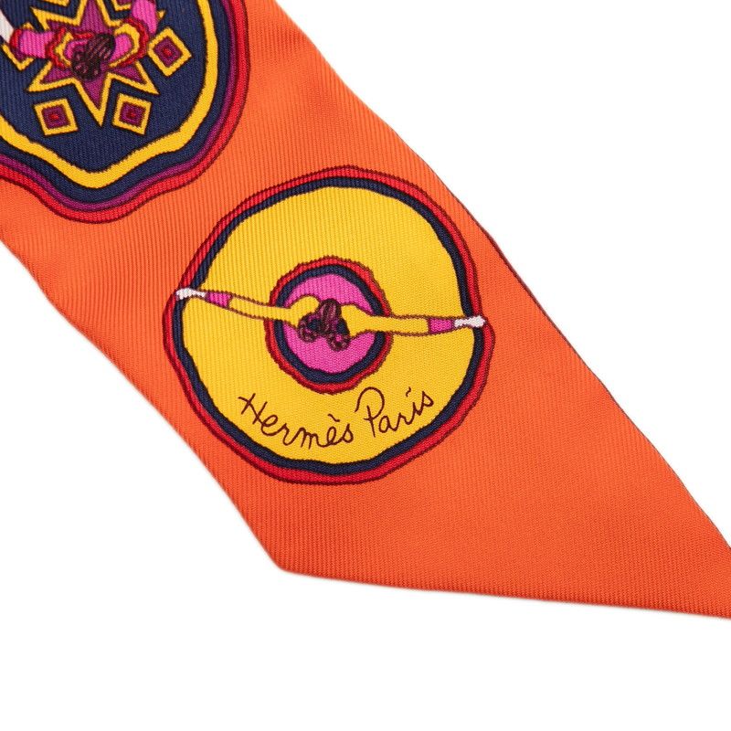 Hermes Twilly Balles du Mexique Mexican Scarf Multicolor Orange Silk
