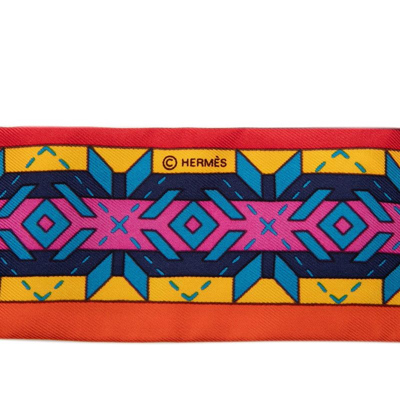 Hermes Twilly Balles du Mexique Mexican Scarf Multicolor Orange Silk
