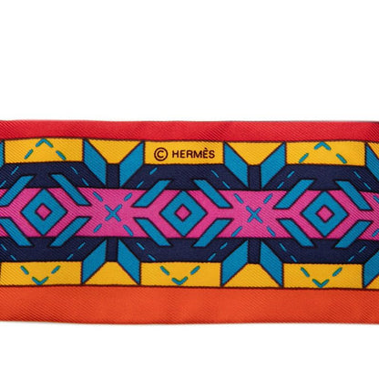 Hermes Twilly Balles du Mexique Mexican Scarf Multicolor Orange Silk