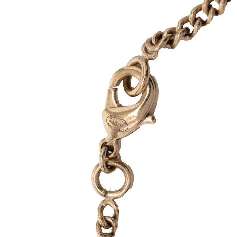 Chanel CC Logo Necklace Gold Plated Line Stone