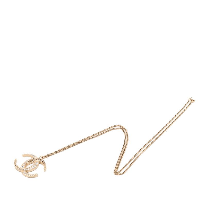 Chanel CC Logo Necklace Gold Plated Line Stone
