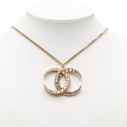 Chanel CC Logo Necklace Gold Plated Line Stone