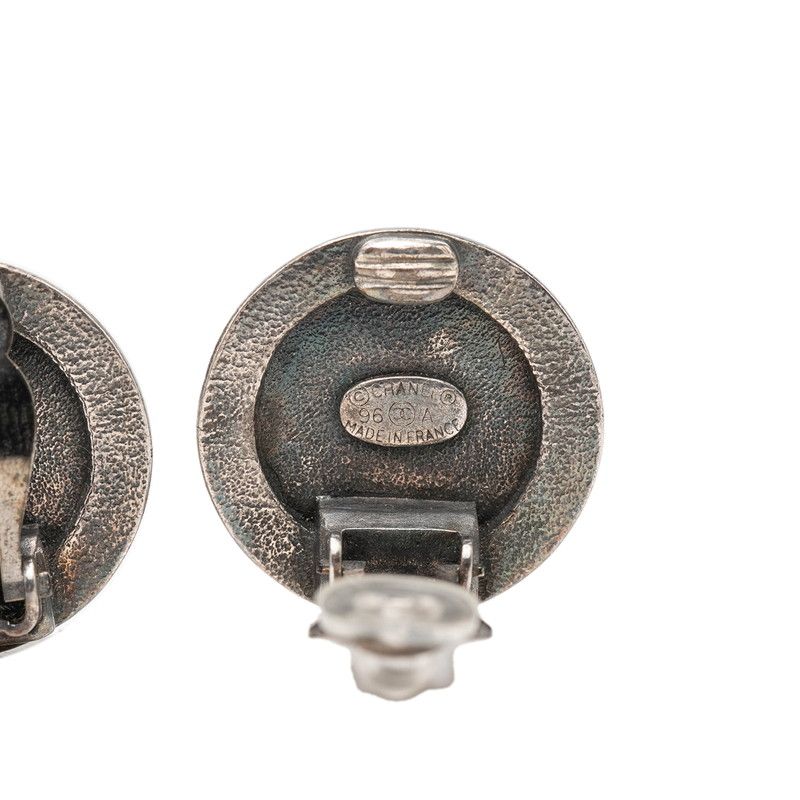 Chanel Coin Motif Round Earrings Vintage 96 Black Metal