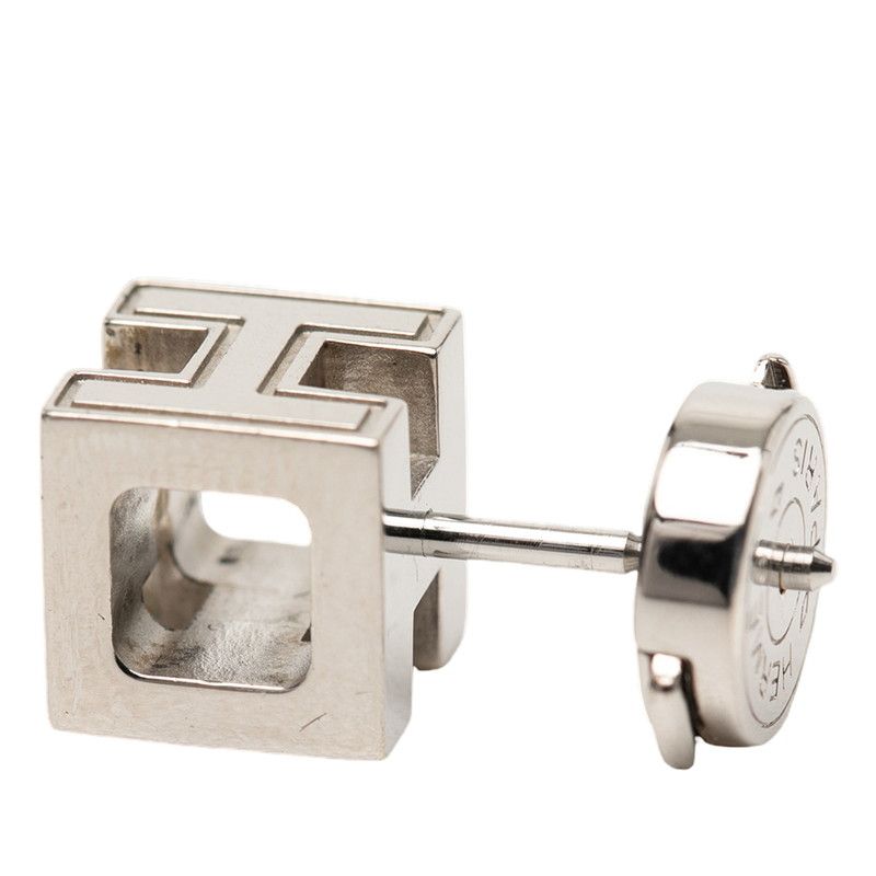 Hermes Cage de Ash Cube Earrings Silver Pink Metal Enamel