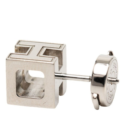 Hermes Cage de Ash Cube Earrings Silver Pink Metal Enamel