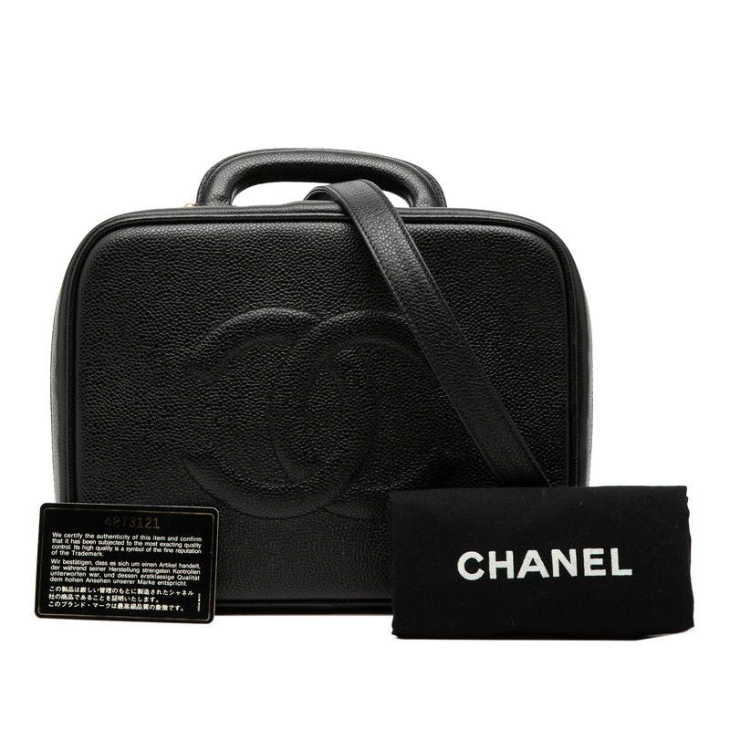 Chanel CC Logo Vintage Square 2-Way Shoulder Bag Black Caviar Leather