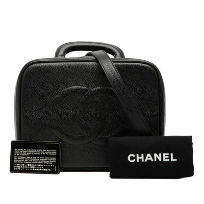 Chanel CC Logo Vintage Square 2-Way Shoulder Bag Black Caviar Leather