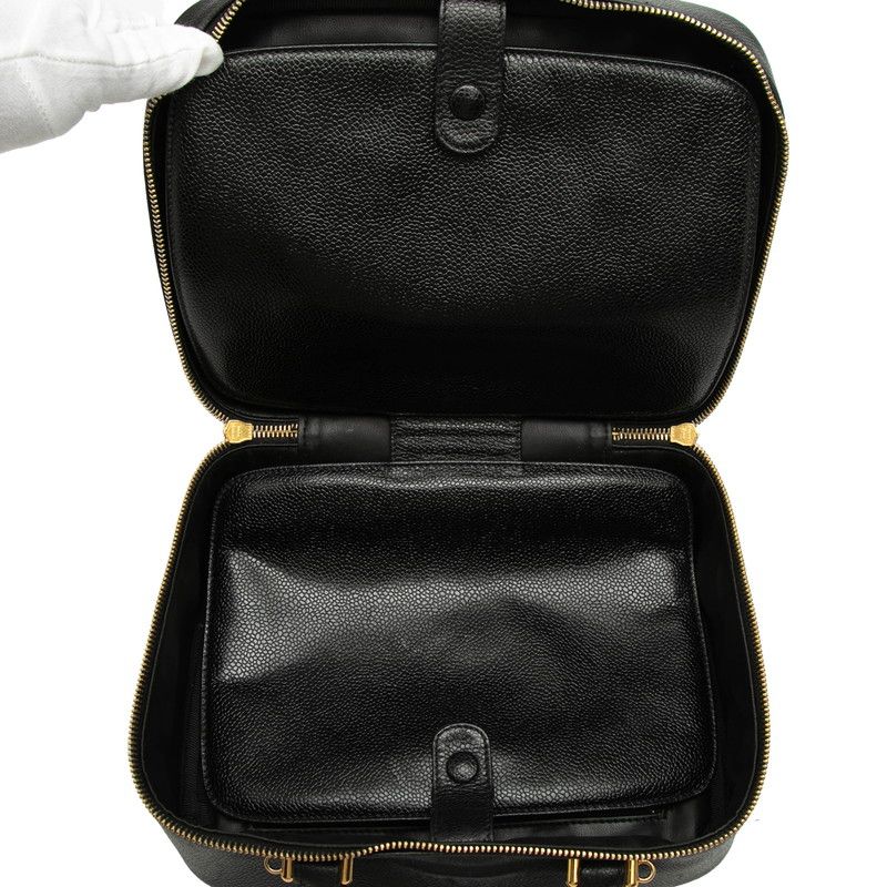Chanel CC Logo Vintage Square 2-Way Shoulder Bag Black Caviar Leather