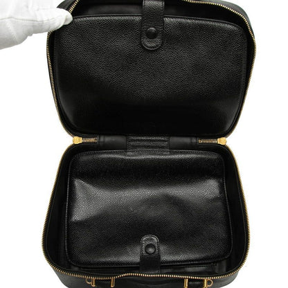 Chanel CC Logo Vintage Square 2-Way Shoulder Bag Black Caviar Leather