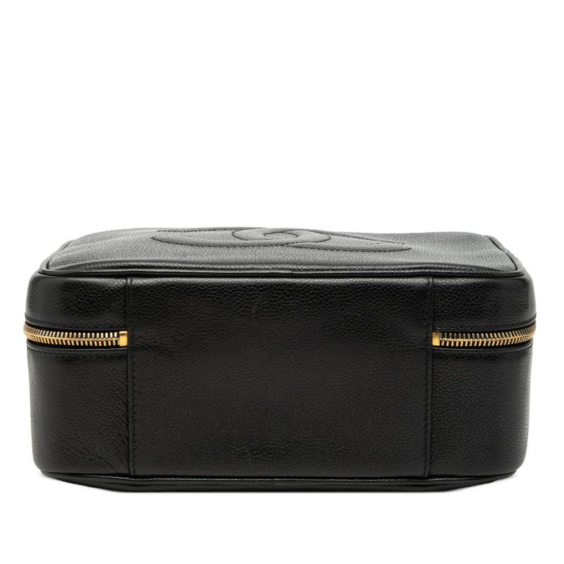 Chanel CC Logo Vintage Square 2-Way Shoulder Bag Black Caviar Leather