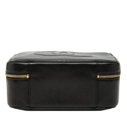 Chanel CC Logo Vintage Square 2-Way Shoulder Bag Black Caviar Leather