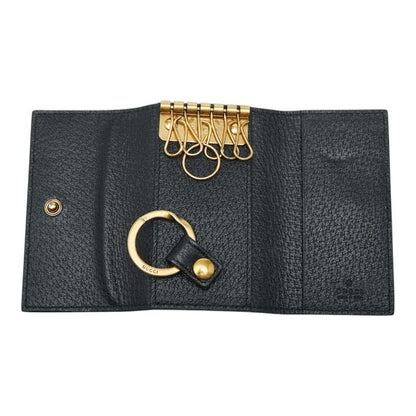 Gucci Animalier Bee & Star Key Case Black Leather Key Holder