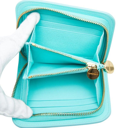 Tiffany & Co Rectangular Wallet Zip Around Blue Leather