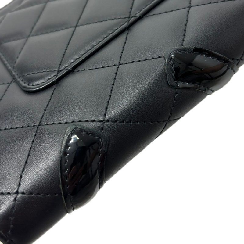 Chanel Cambon Line CC Logo Zip Around Wallet Black Leather Enamel