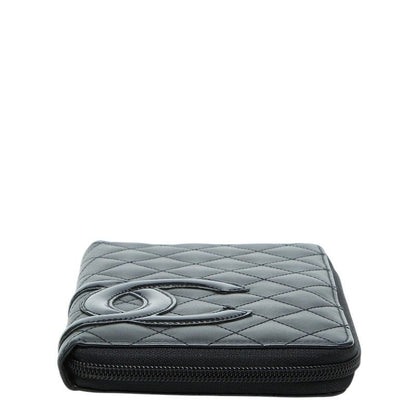 Chanel Cambon Line CC Logo Zip Around Wallet Black Leather Enamel