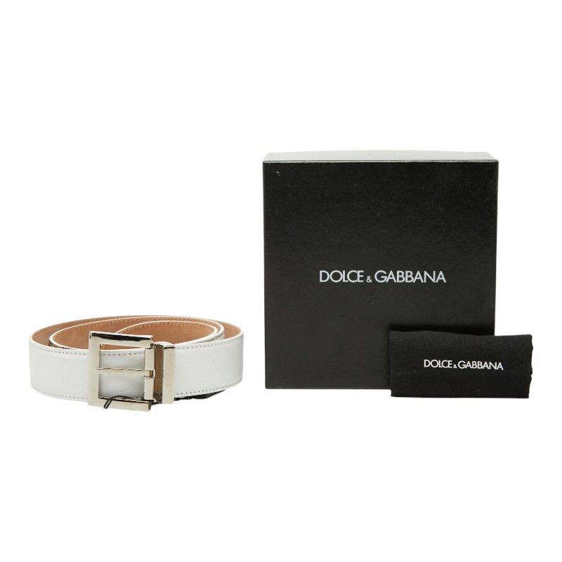 Dolce & Gabbana DG Logo Plain Belt 90 36 White Leather &