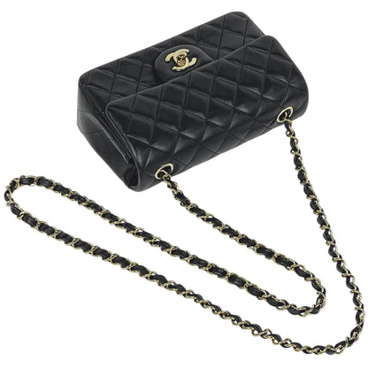 Chanel CC Logo Chain Shoulder Bag Quilted Leather Black