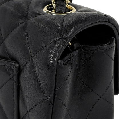 Chanel CC Logo Chain Shoulder Bag Quilted Leather Black