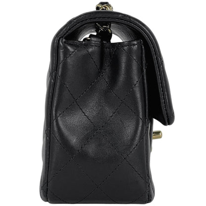 Chanel CC Logo Chain Shoulder Bag Quilted Leather Black