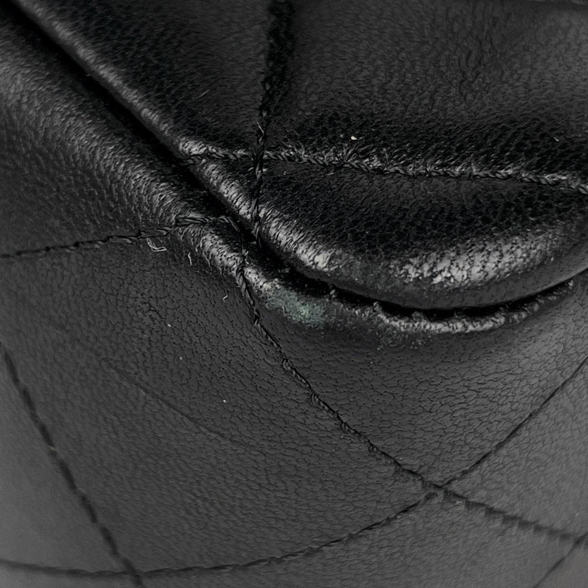 Chanel CC Logo Chain Shoulder Bag Quilted Leather Black