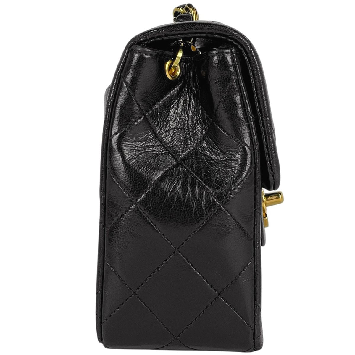 Chanel Mini Quilted Single Flap Chain Shoulder Bag CC Logo Leather Black