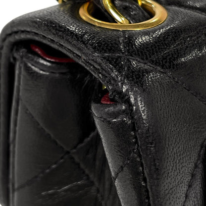 Chanel Mini Quilted Single Flap Chain Shoulder Bag CC Logo Leather Black