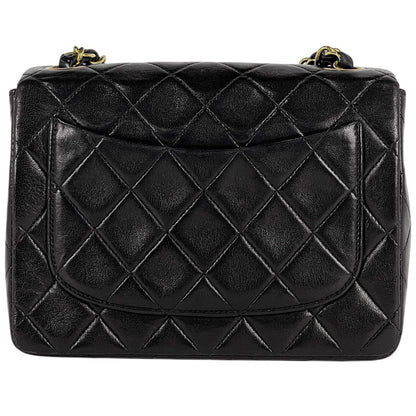 Chanel Mini Quilted Single Flap Chain Shoulder Bag CC Logo Leather Black