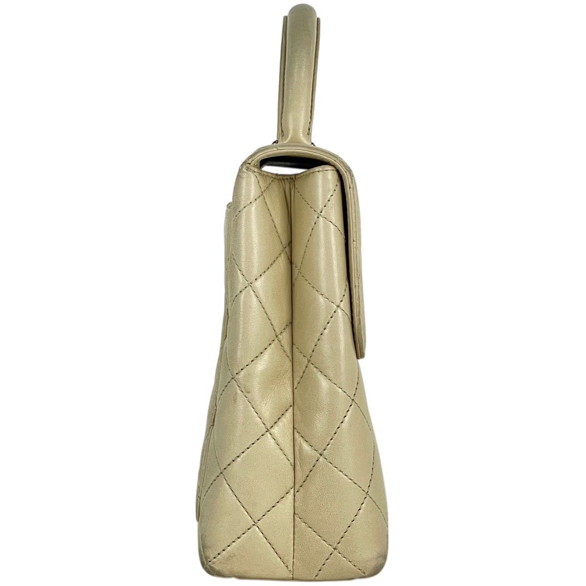Chanel CC Logo Handbag Quilted Leather Beige