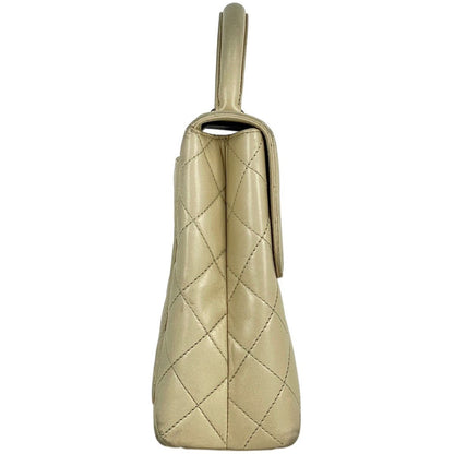 Chanel CC Logo Handbag Quilted Leather Beige
