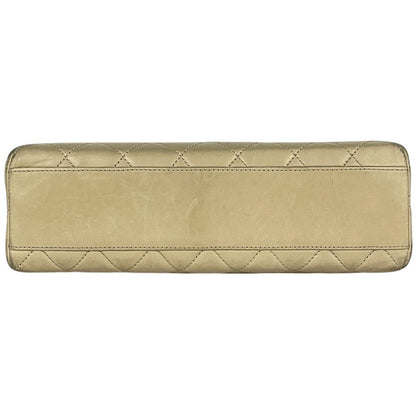 Chanel CC Logo Handbag Quilted Leather Beige