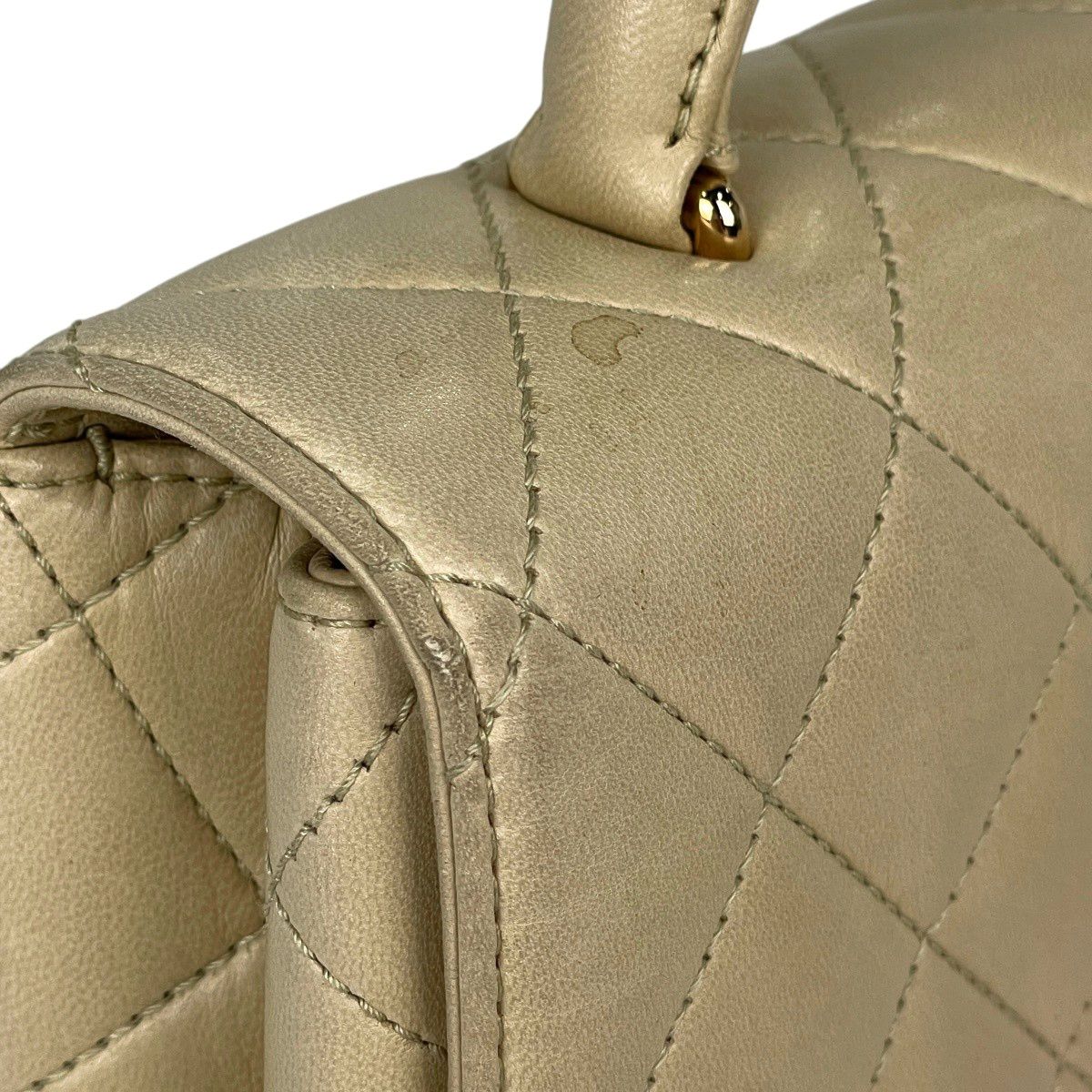Chanel CC Logo Handbag Quilted Leather Beige