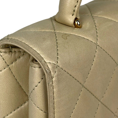 Chanel CC Logo Handbag Quilted Leather Beige