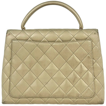 Chanel CC Logo Handbag Quilted Leather Beige