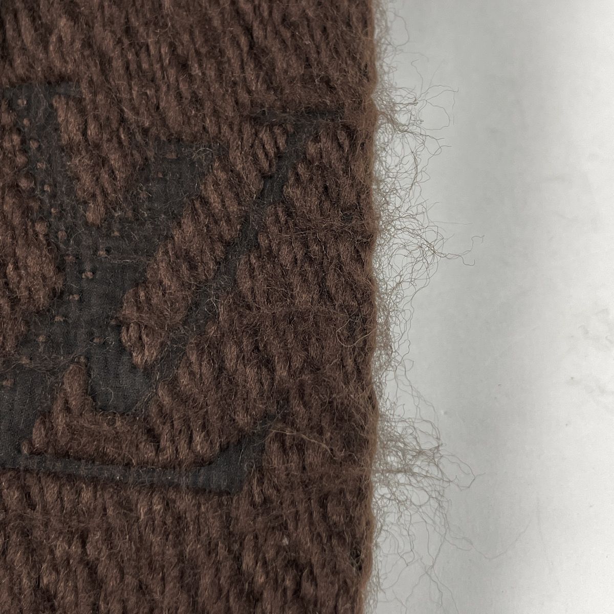 Louis Vuitton Echarpe Logo Mania Fringe Scarf Wool Silk Brown