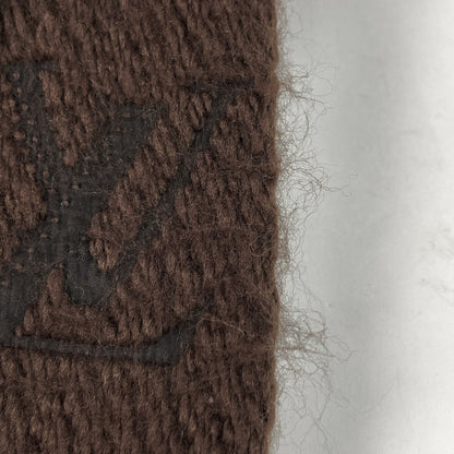 Louis Vuitton Echarpe Logo Mania Fringe Scarf Wool Silk Brown