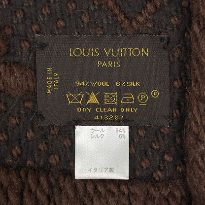 Louis Vuitton Echarpe Logo Mania Fringe Scarf Wool Silk Brown