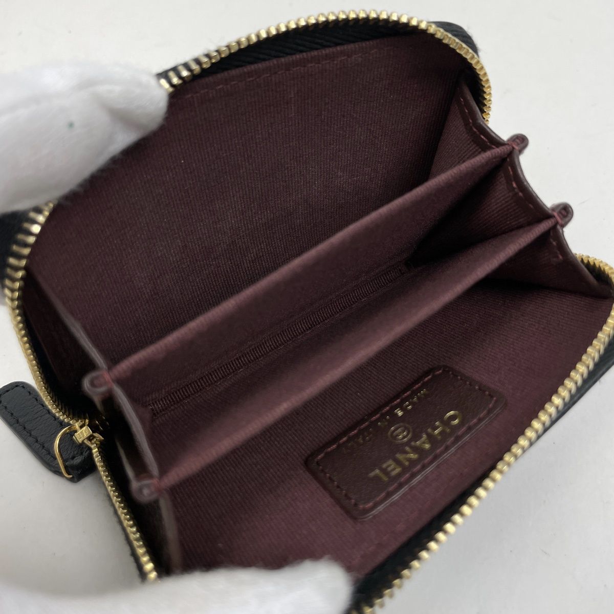 Chanel CC Logo Zip Around Coin Case Quilted Leather Black