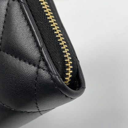 Chanel CC Logo Zip Around Coin Case Quilted Leather Black